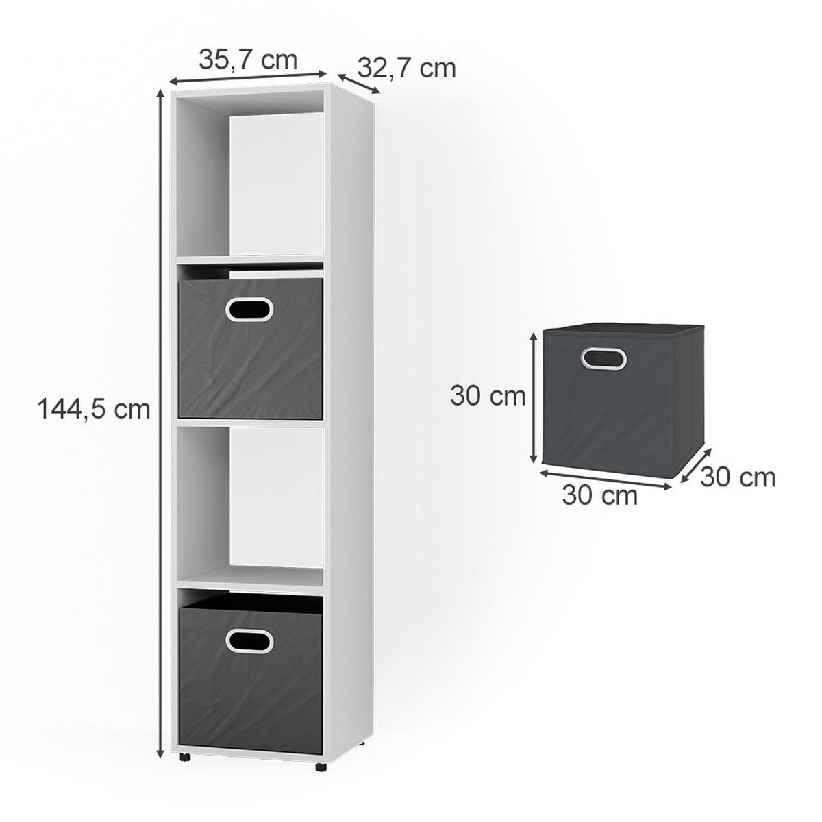 RAUMTEILER Ludus Weiß 142.5 x 36.2 cm mit 2 Faltbox (Anthrazit) - Weiß, Holzwerkstoff (142.5/36.2/33cm) - Vicco