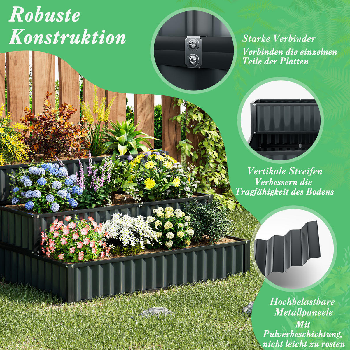 HOCHBEET Schwarz - Schwarz, Metall (118/61/118cm) - COSTWAY