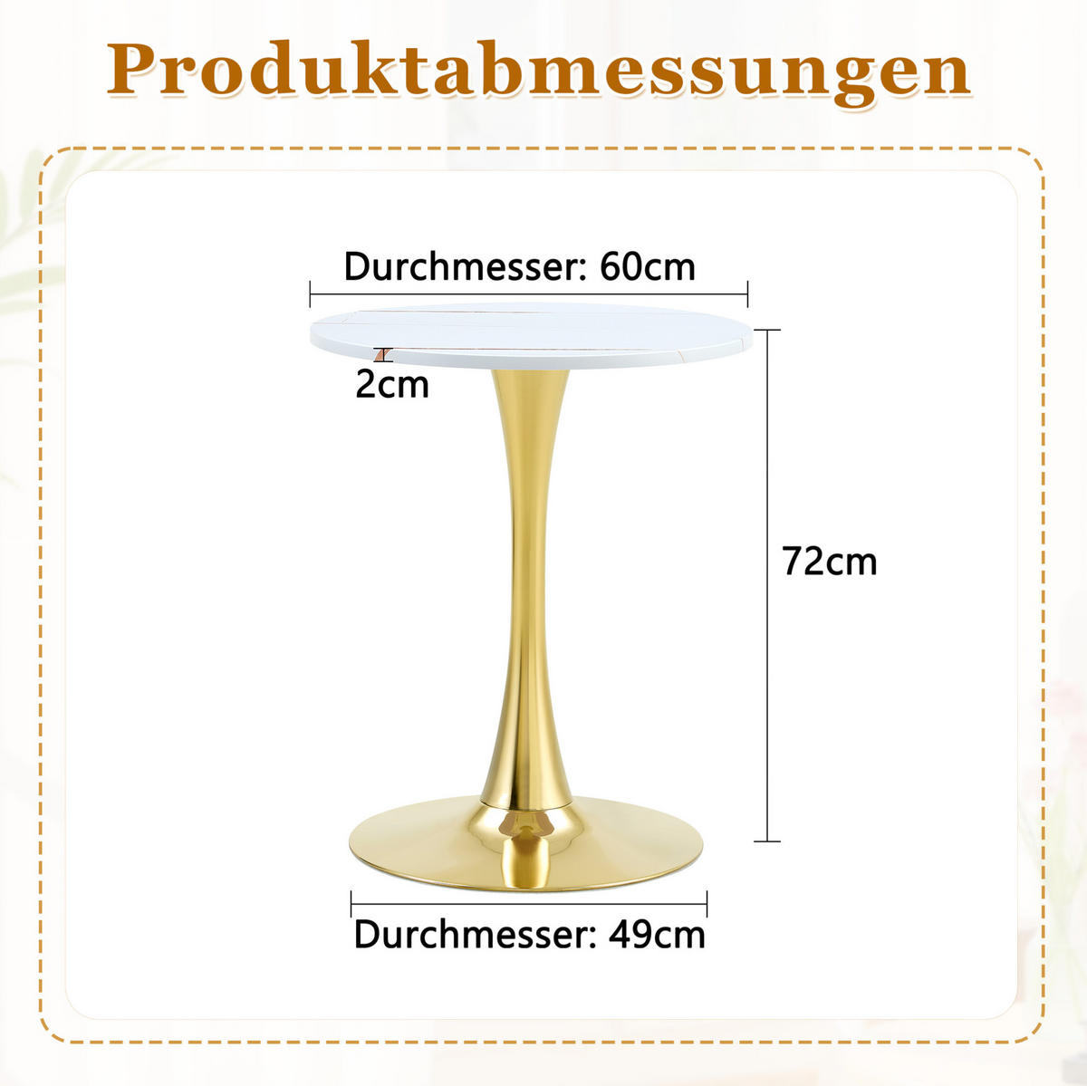 BEISTELLTISCH rund 60/72 cm in Weiß und Gold mit MDF-Platte - Weiß, Holzwerkstoff (60/60/72cm) - BEAOK