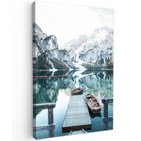 LEINWANDBILD Natur - Berge - Schnee - Wald - Boot 80x120 cm - Hellgrün, Textil (80/120cm) - MuchoWow