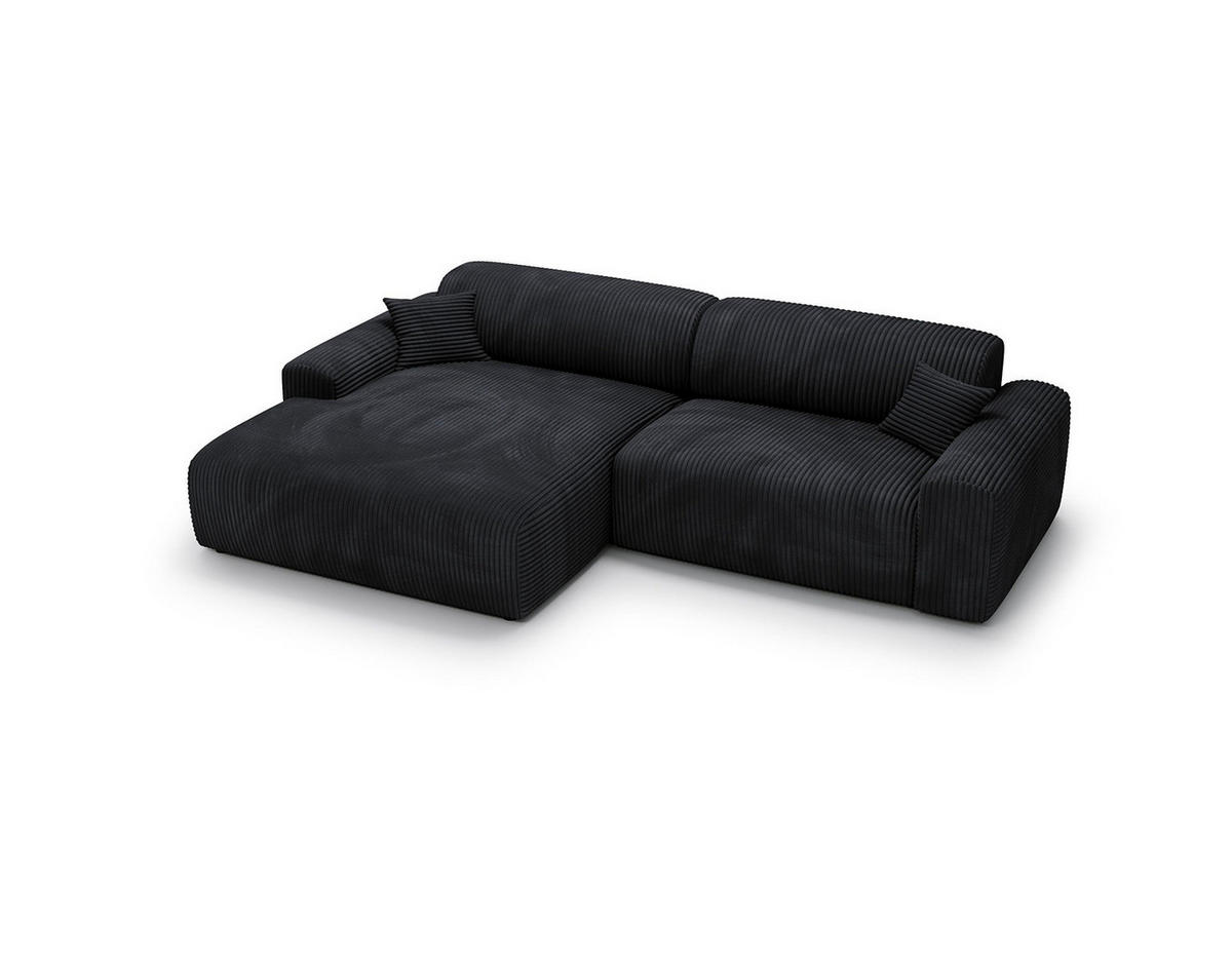ECKSOFA mit Longchair - Cord - Schwarz, Kunststoff/Textil (284/178cm) - home24