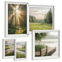 BILDER SET 5er Set - 50x50 cm & 20x30 cm & 40x60 cm Weißer Rahmen - Frühlingslandschaft Flusswiese - Weiß, Kunststoff (40/60cm) - TULUP
