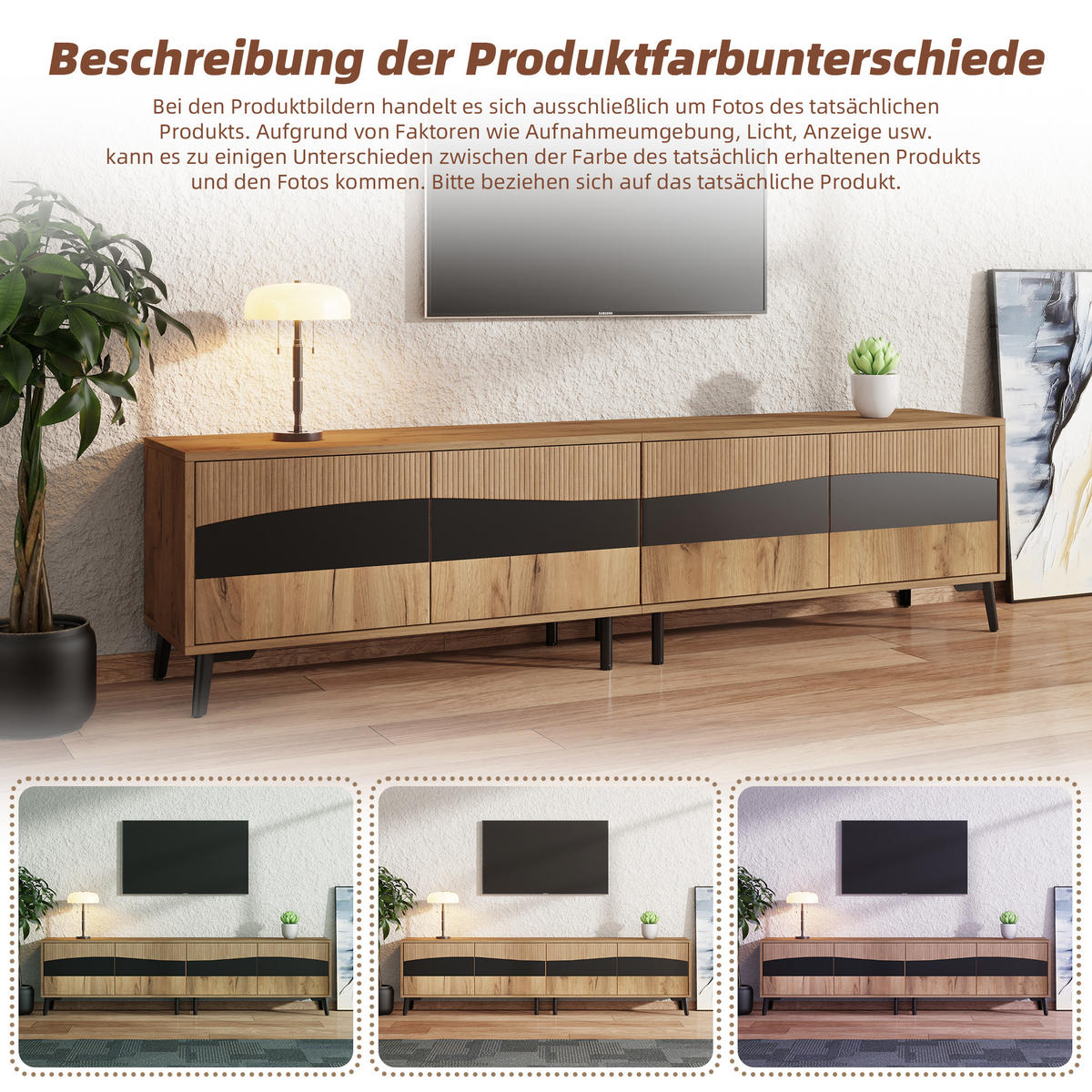TV STOLEK v přírodní a černé barvě se 4 skříňkami, do obývacího pokoje, 180 × 40 × 50 cm - přírodní/černá, kompozitní dřevo (180/50/40cm) - STILVORA