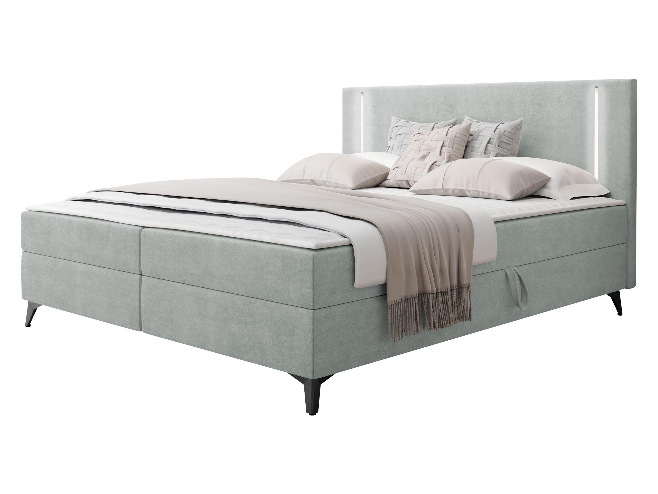 BOXBETT Ono 2 - Hellgrau/Schwarz, Holz/Textil (160/200cm) - MIRJAN24