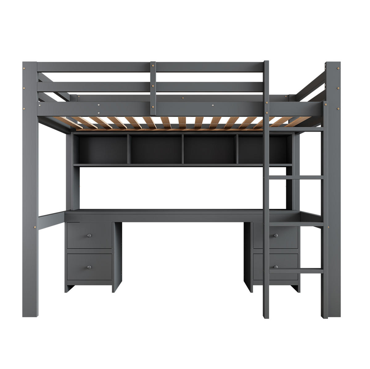 HOCHBETT 90/200 cm mit Schreibtisch, 4 Schubladen und 4 Ablagefächern aus Kiefern Holzwerkstoff und MDF, Grau - Grau, Holzwerkstoff (90/200cm) - Redom