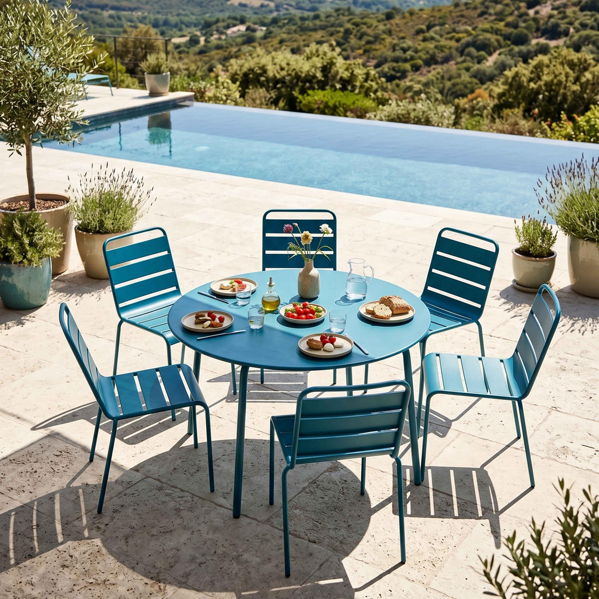 GARTENSET 7-tlg., Pazifikblau - Blau, Metall - Oviala