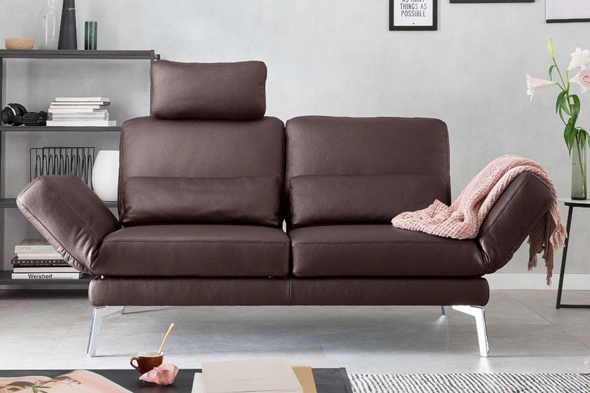 LEDERSOFA HURRICANE Braun Leder - Dunkelbraun/Silberfarben, Leder (170/87/141cm) - KAWOLA