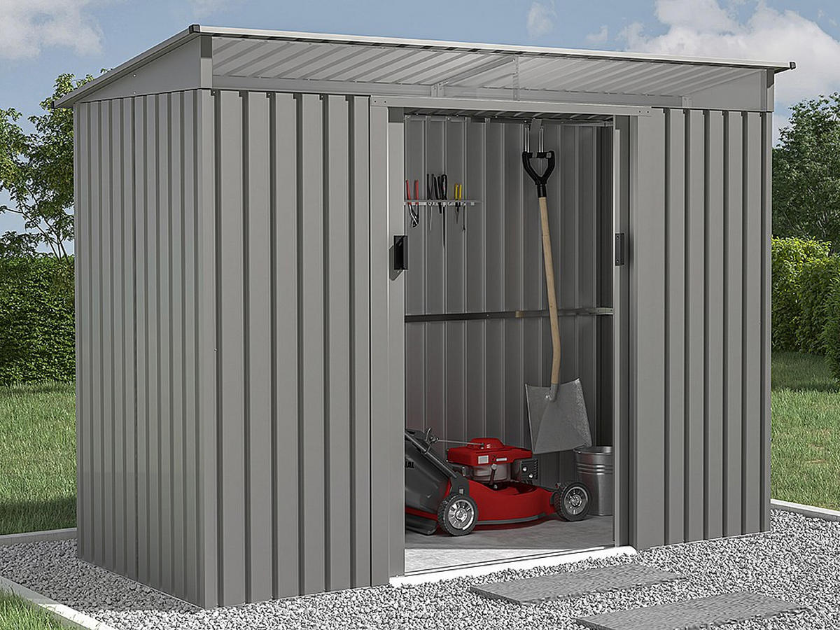 SCHREBERGARTENHAUS - 251 cm x 111 cm - metall - grau Folco - Grau, Metall (251/191/111cm) - Vente-Unique