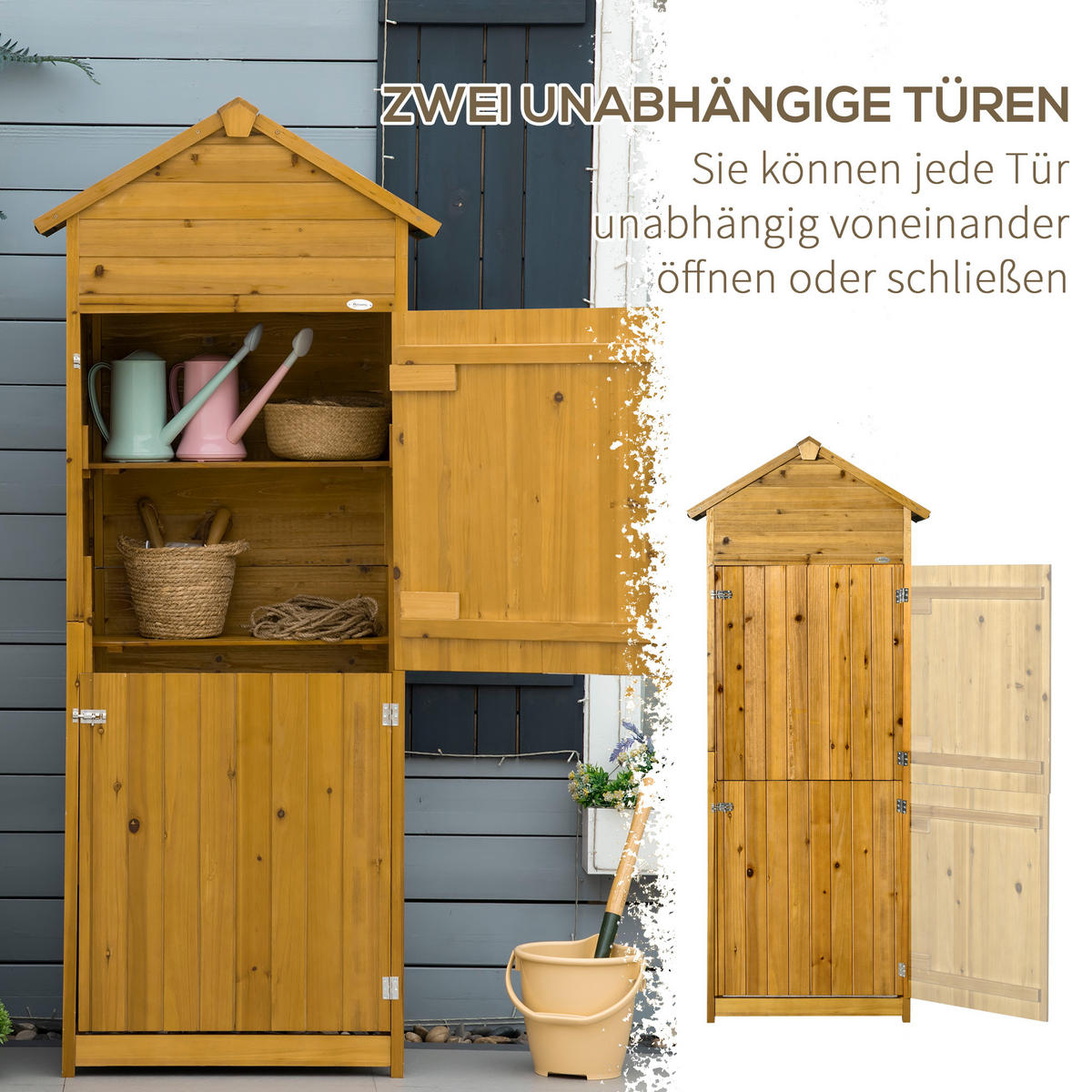 GERÄTEHAUS Gartenschrank Gartenhaus, 2 Regale, 2 Türen, wetterfest, Tanne, Naturholz - Fichtefarben, Holz (49/191.5/79cm) - Outsunny