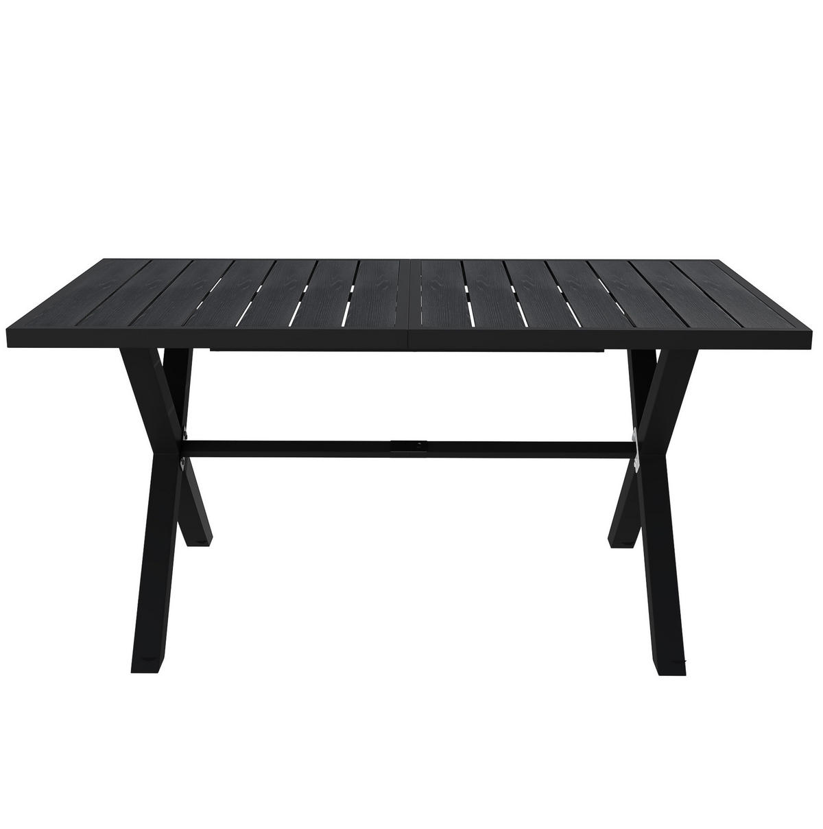 GARTENMÖBELSET 148/80/75 cm mit Tisch und 6 Stühlen, Rattan-Armlehnen und Polstern, Schwarz/Natur - Naturfarben, Metall - Redom