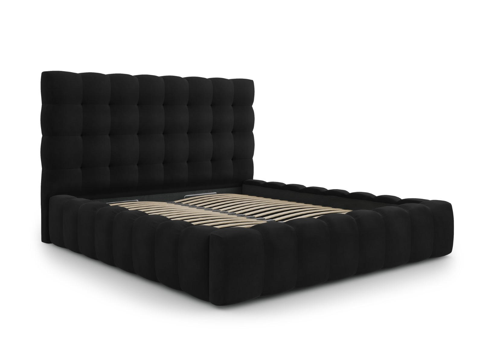 BETT mit Bettkasten und Kopfteil Mamaia aus Samt schwarz 180x200cm - Schwarz, Textil (180/200cm) - Micadoni