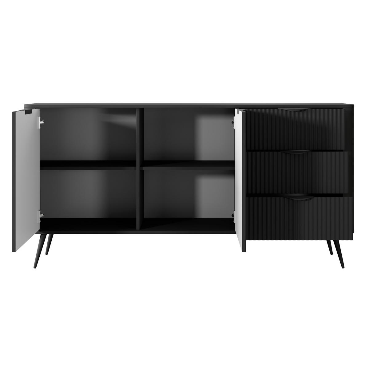 SIDEBOARD LEKNES KOM2 Reliefierte Fronten aus MDF-Platte Schwarz Schwarz - Schwarz, Glas/Holzwerkstoff (163/81/38cm) - Komodee