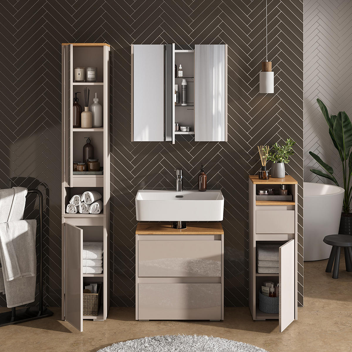 STŘEDNÍ SKŘÍŇKA Majest Kašmír/Řemeselné - kašmírová/světle šedá, kompozitní dřevo (30.2/96.3/30cm) - Vicco