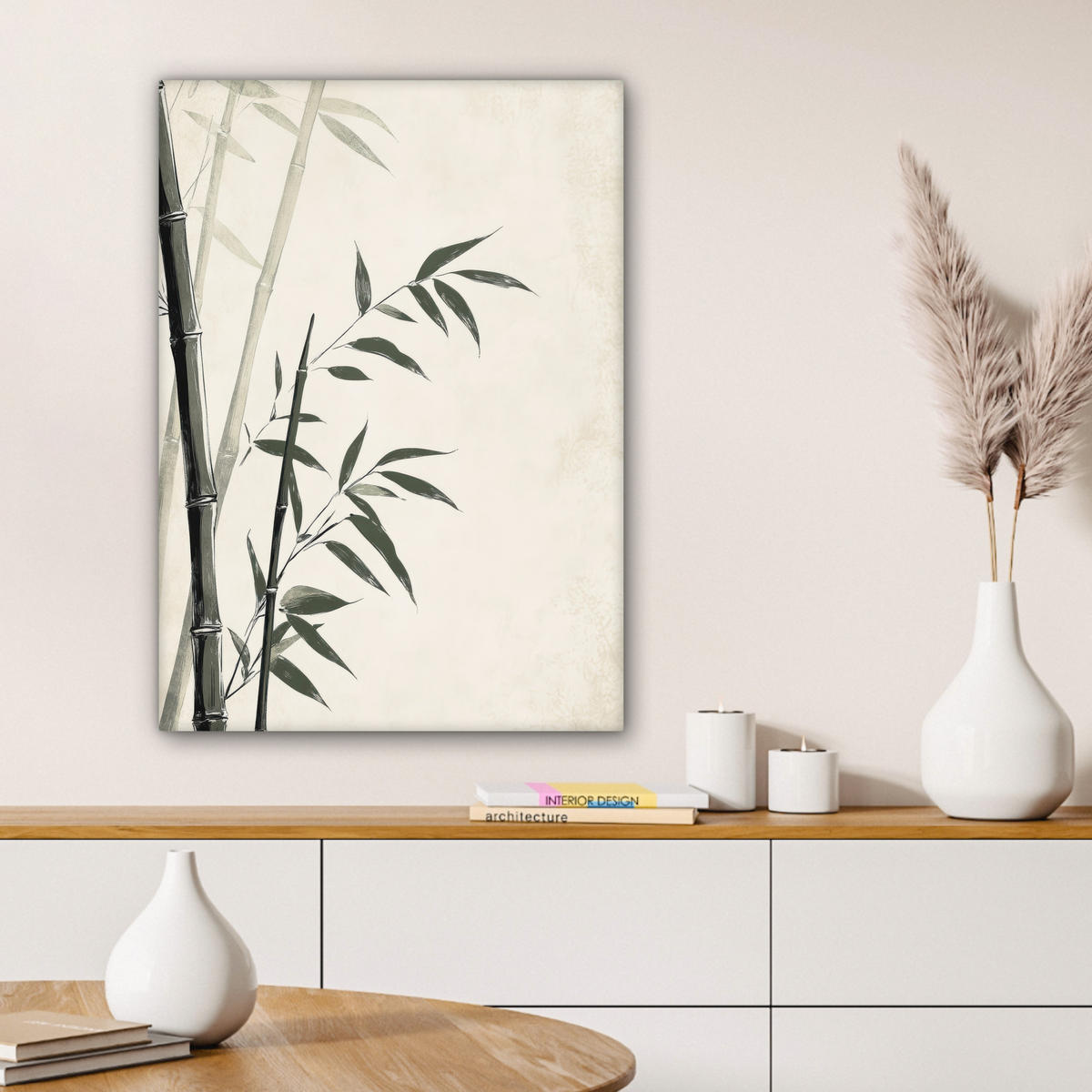 LEINWANDBILD Japandi - Bambus - Beige 60x80 cm - Eukalyptusholzfarben, Textil (60/80cm) - MuchoWow