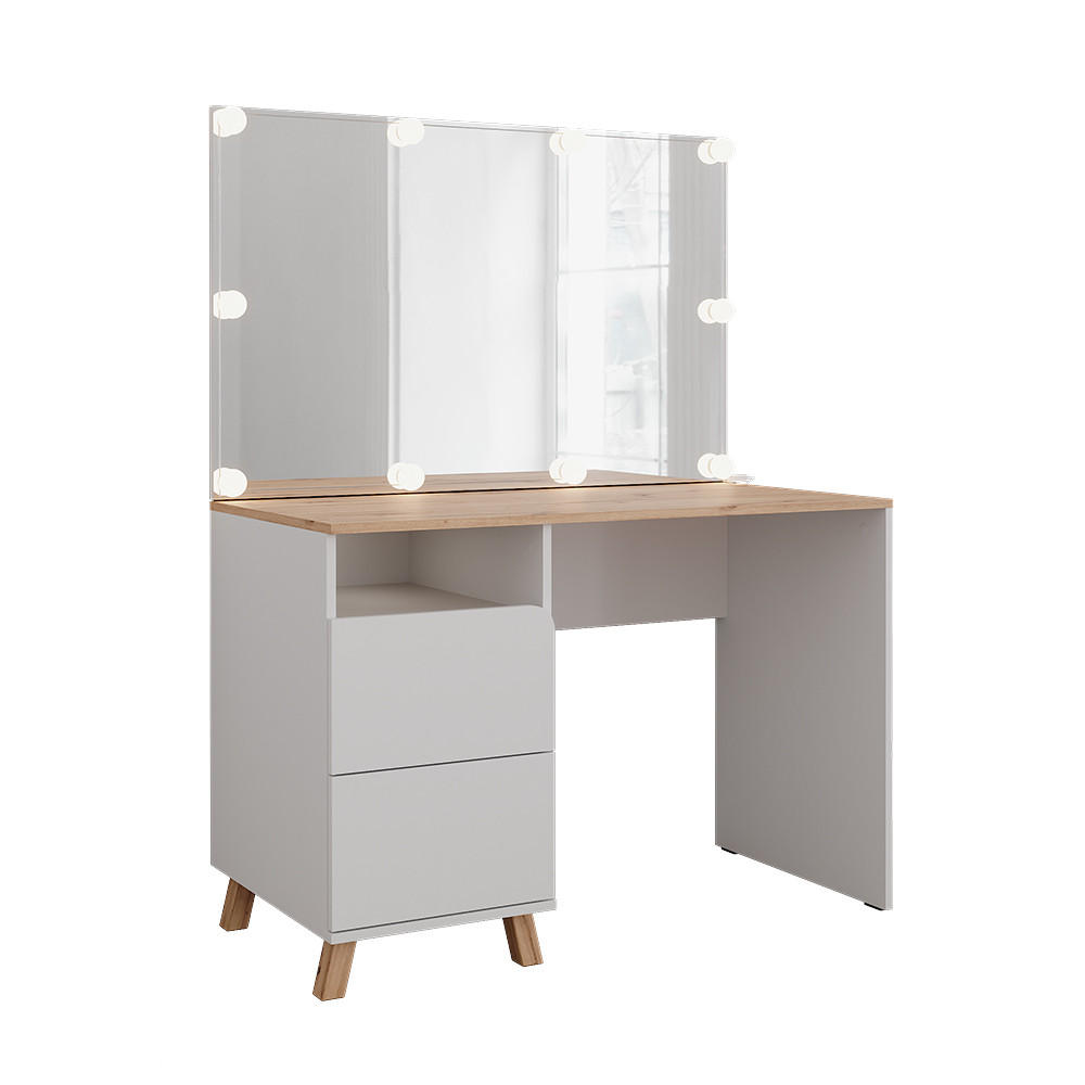 SCHMINKTISCH Karen Weiß/Artisan 110 cm mit LED-Lichterkette - Weiß/Eiche Artisan, Holzwerkstoff (110/75/55cm) - Vicco