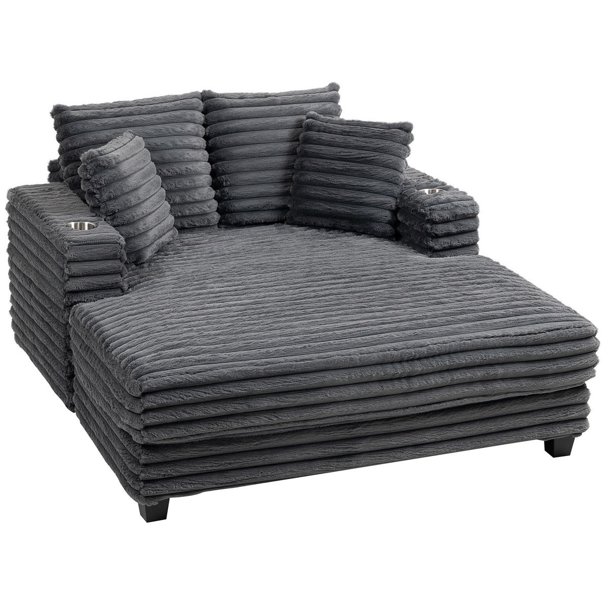 CHAISELONGUE 2 SITZER DE-06570 Großes Schlafsofa mit Becherhalter Grau - Grau, Holz/Textil (134/89/151cm) - ComfortXL