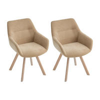 DREHSTUHL 2er-Set mit Armlehnen - Stoff & Eiche - Beige - VELBURY - Beige, Textil (62.5/84/58cm) - Vente-Unique