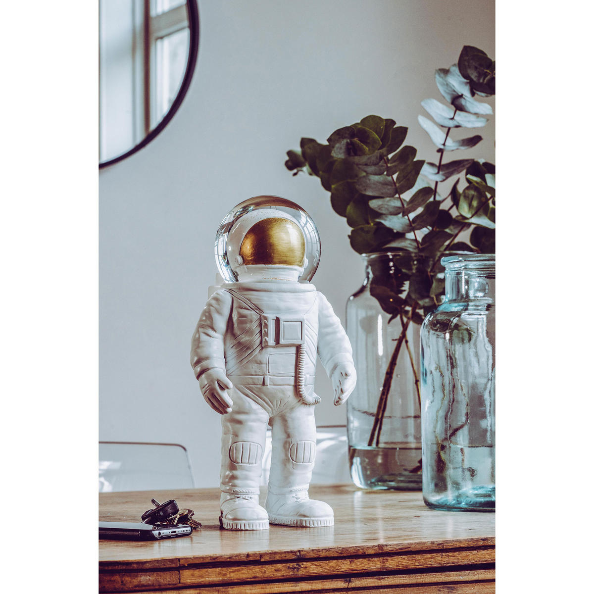SCHNEEKUGEL Summerglobe The Astronaut, Glas, Polyresin, Weiß, Golden, 17 cm - Weiß, Glas (8/18/9cm) - Donkey Products