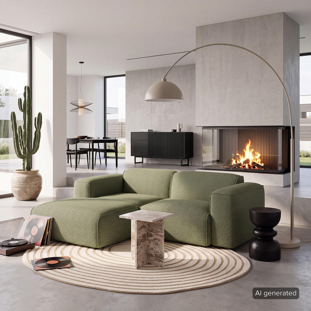 ECKSOFA mit XL-Longchair - Schwarz/Grün, Kunststoff/Textil (260/171cm) - home24