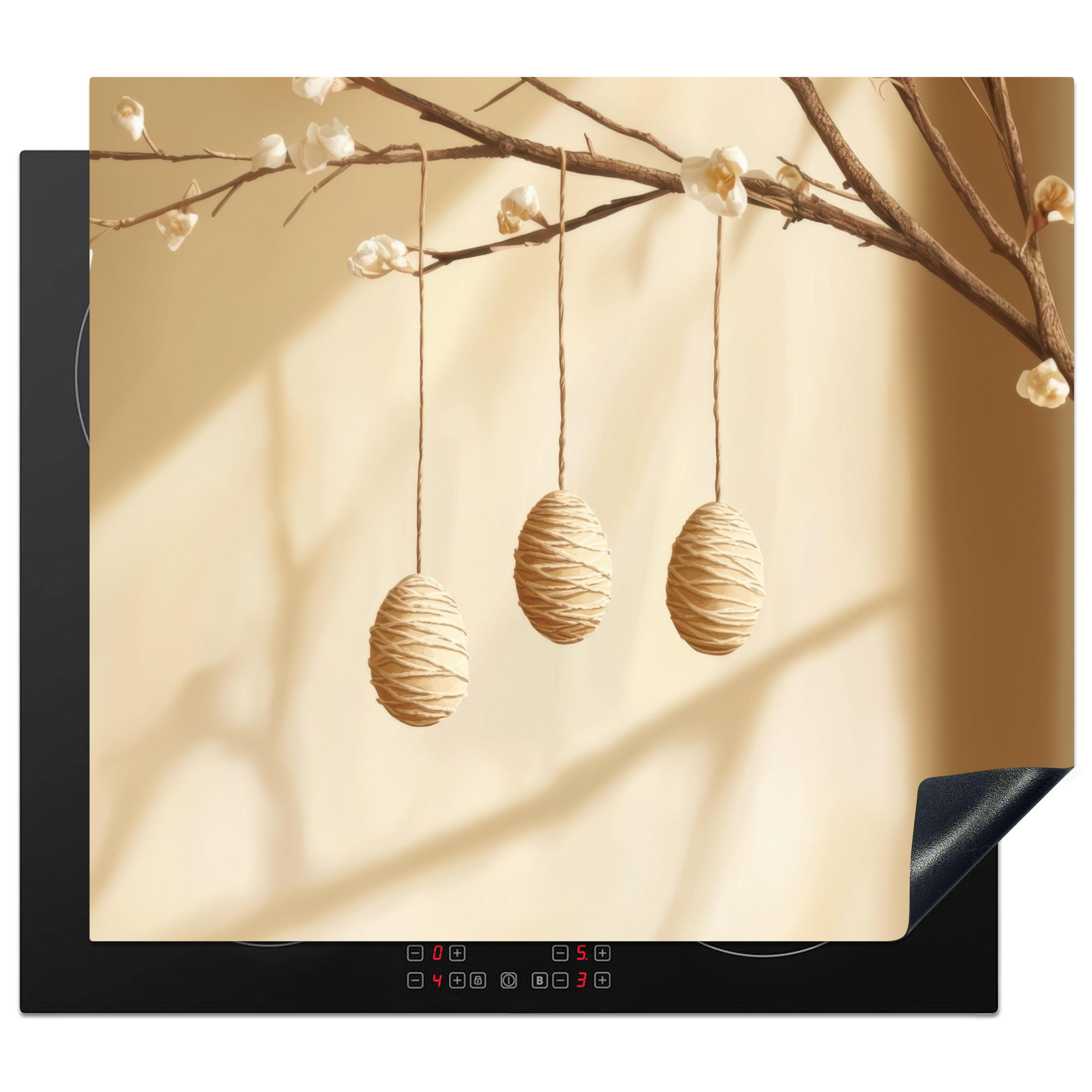 HERDABDECKPLATTE Beige - Osterkuchen - Eier Abdeckung Ceranfeld 59x51 cm - Beige, Kunststoff (59/51/0.2cm) - MuchoWow