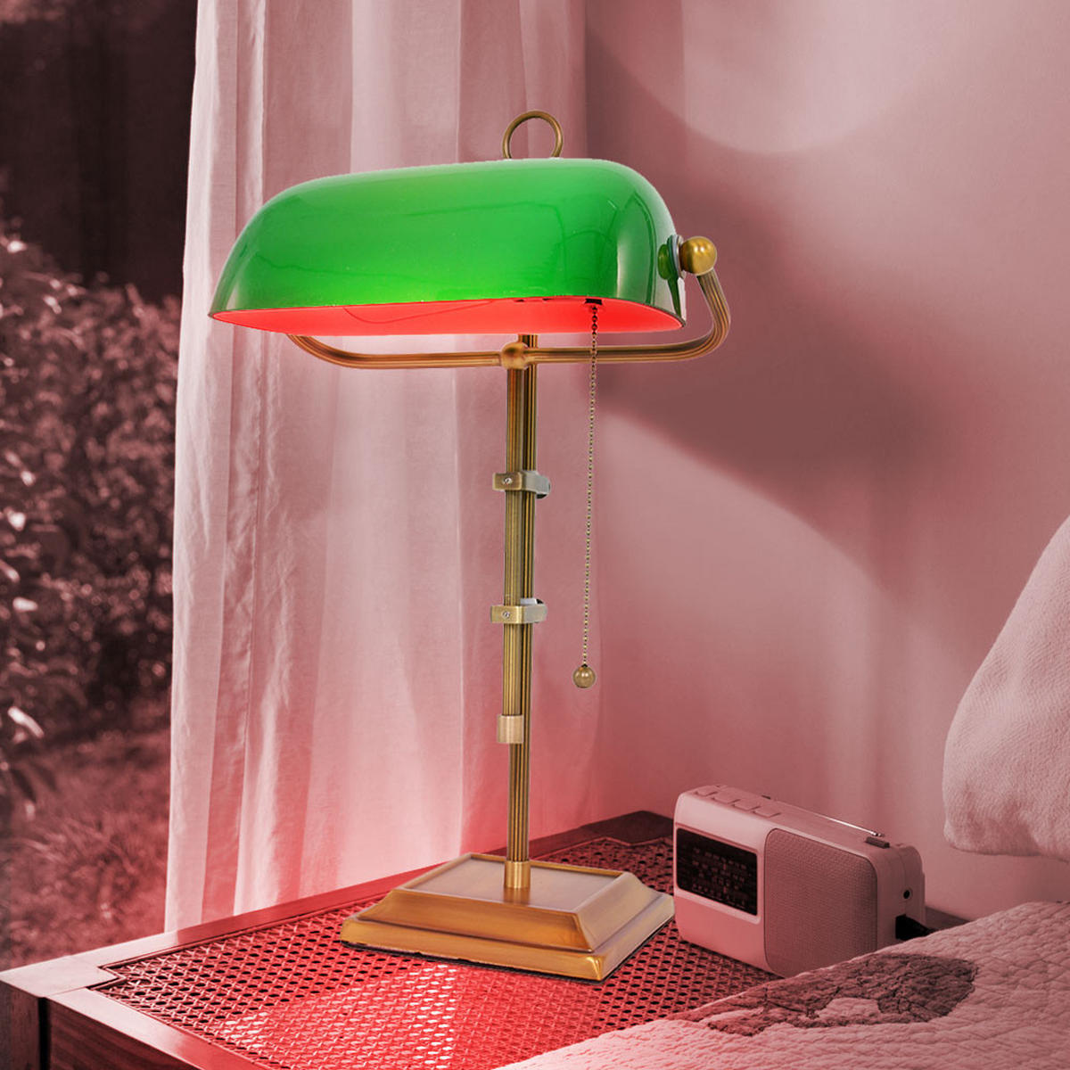 LED SCHREIBTISCHLEUCHTE Banker Messing Grün - Messingfarben, Metall (26.5/25/56cm) - Globo Lighting