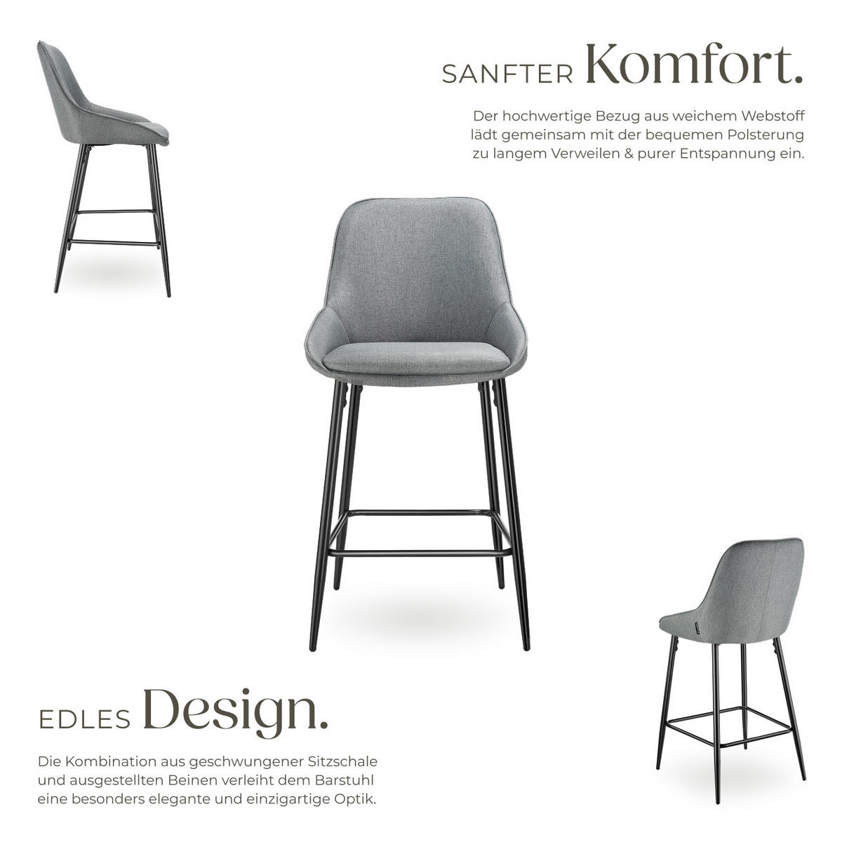 THEKENSTUHL Siera,49 x 54 x 100 cm, Belastbarkeit 120 kg,Webstoff grau/schwarz - Schwarz/Grau, Kunststoff (49/100/54cm) - tectake