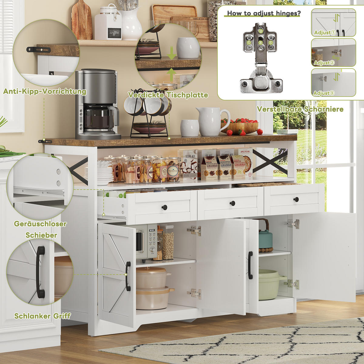 SIDEBOARD 140/35/95 cm braun/weiß aus MDF mit 3 Schubladen - Braun, Holzwerkstoff (140/95/35cm) - OKWISH