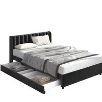 POLSTERBETT 160/200 cm schwarz aus Samt mit 2 Schubladen - Schwarz, Textil (160/200cm) - OKMYHOME