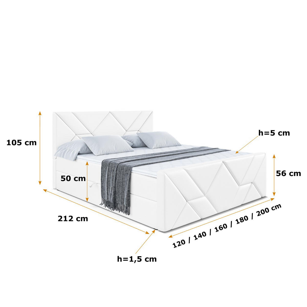 BOXBETT BARWA-Z - 160x200 cm - H4 - Weiß Hochglanz - Weiß Hochglanz, Holzwerkstoff (160/200cm) - ALTDECOR