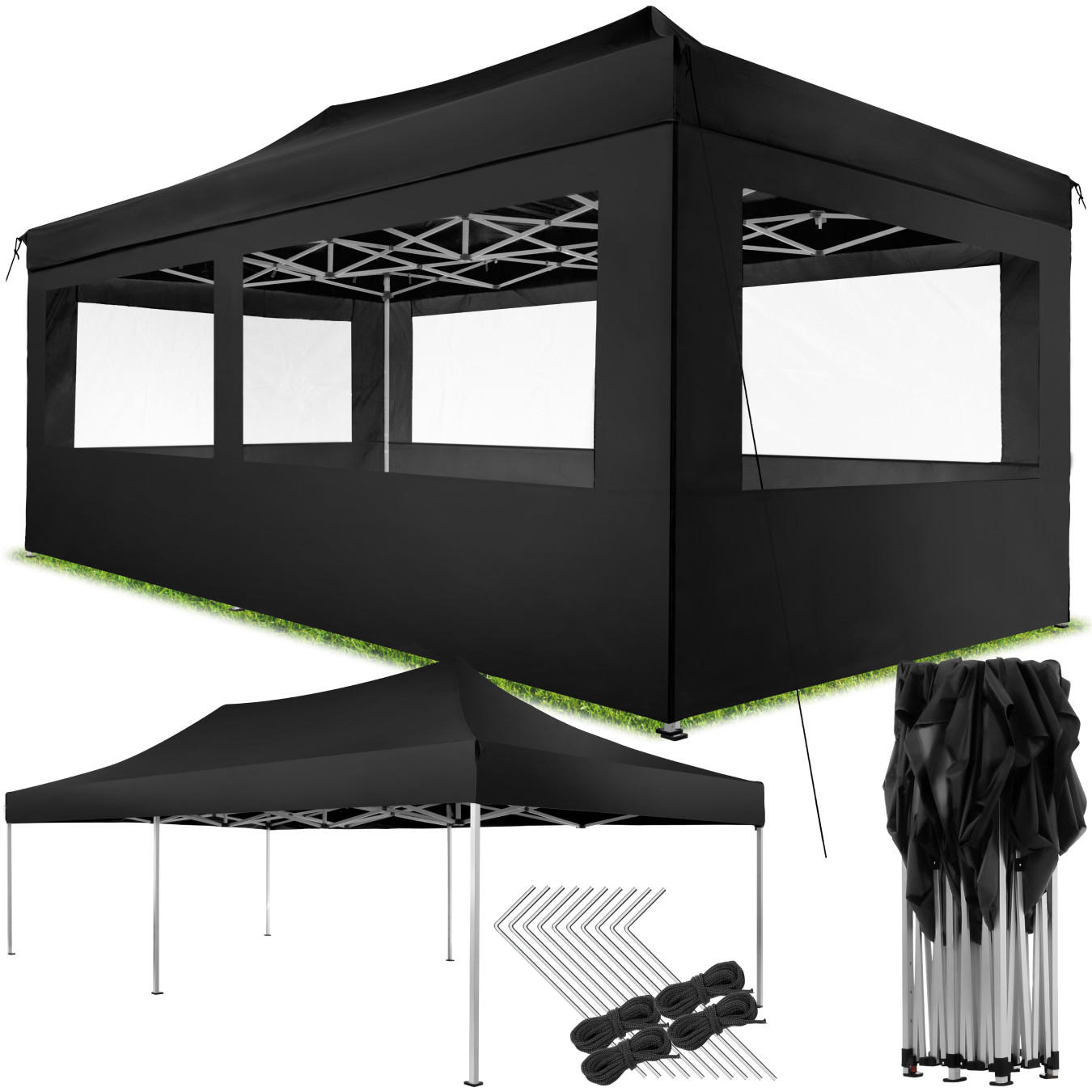 PAVILLON Viola,inklusive Spannseile, Heringe und Tragetasche,schwarz - Schwarz, Kunststoff (300/280/600cm) - tectake
