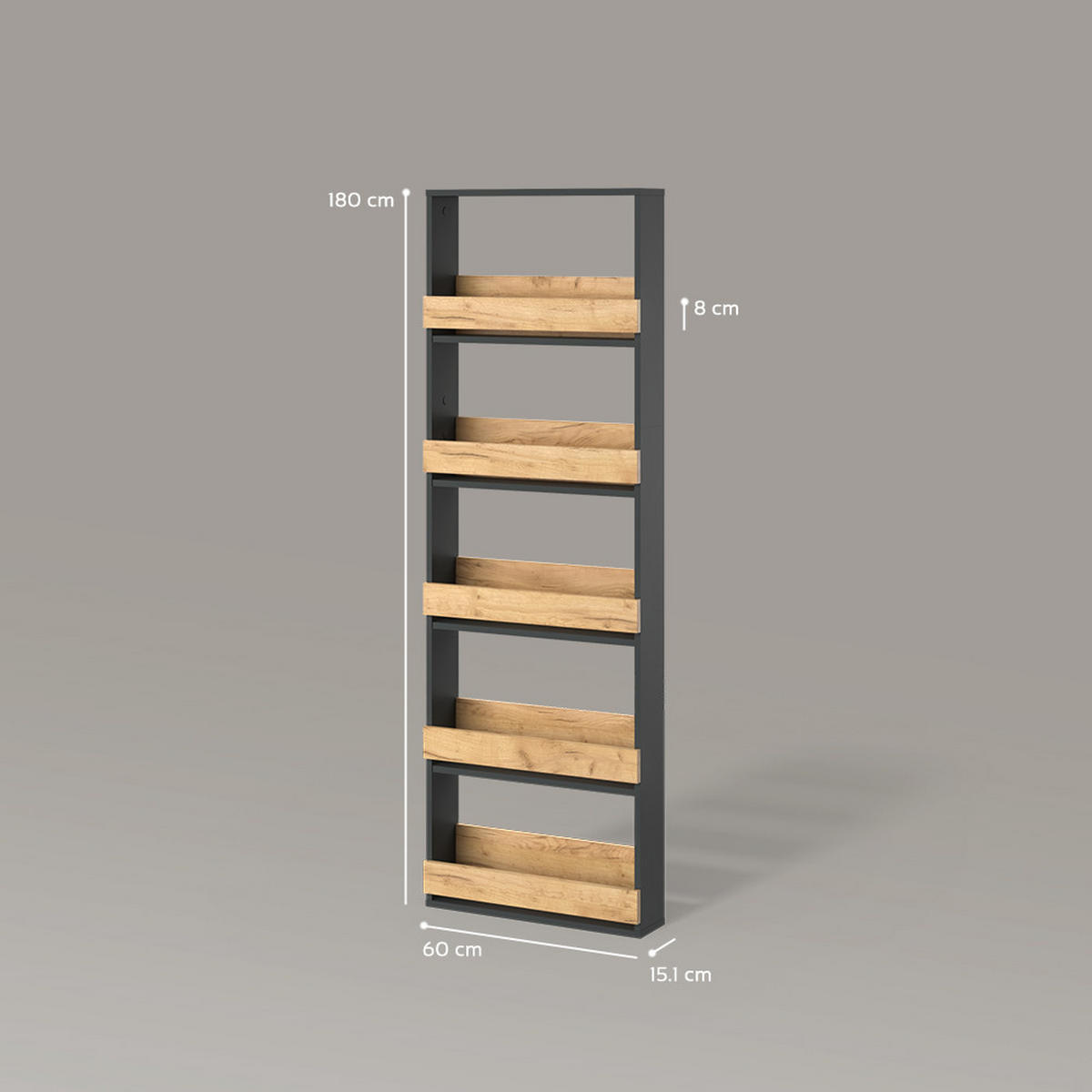 WEINGLASREGAL Regusa Goldkraft Eiche/Anthrazit 60 x 180 cm - Honigeiche/Anthrazit, Holzwerkstoff (60/180/15.1cm) - Livinity®