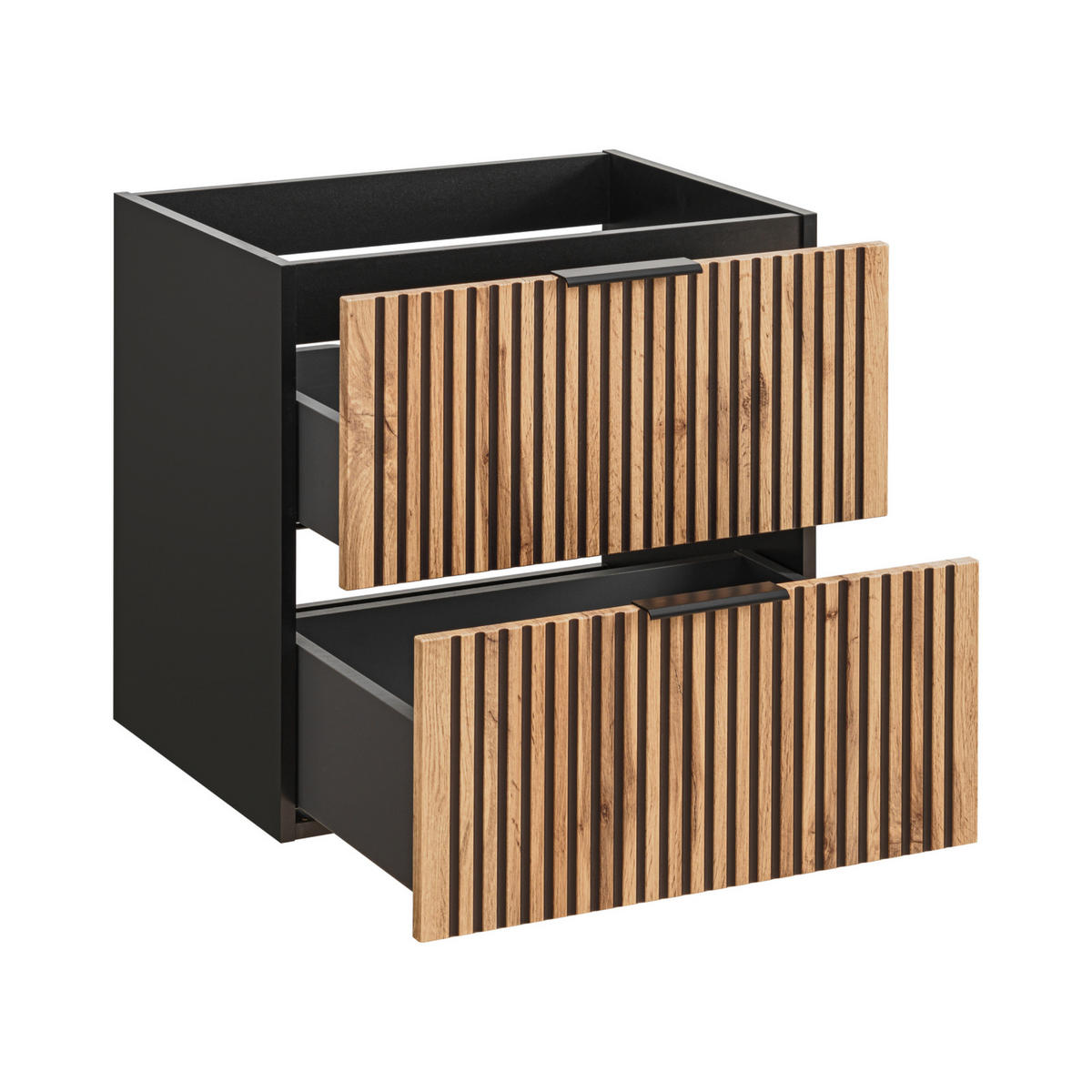 WASHTISCHKOMBI TILO SET3 Profilierte Fronten Schwarz Eiche - Eichefarben/Schwarz, Glas/Holzwerkstoff (60/75/46cm) - Komodee