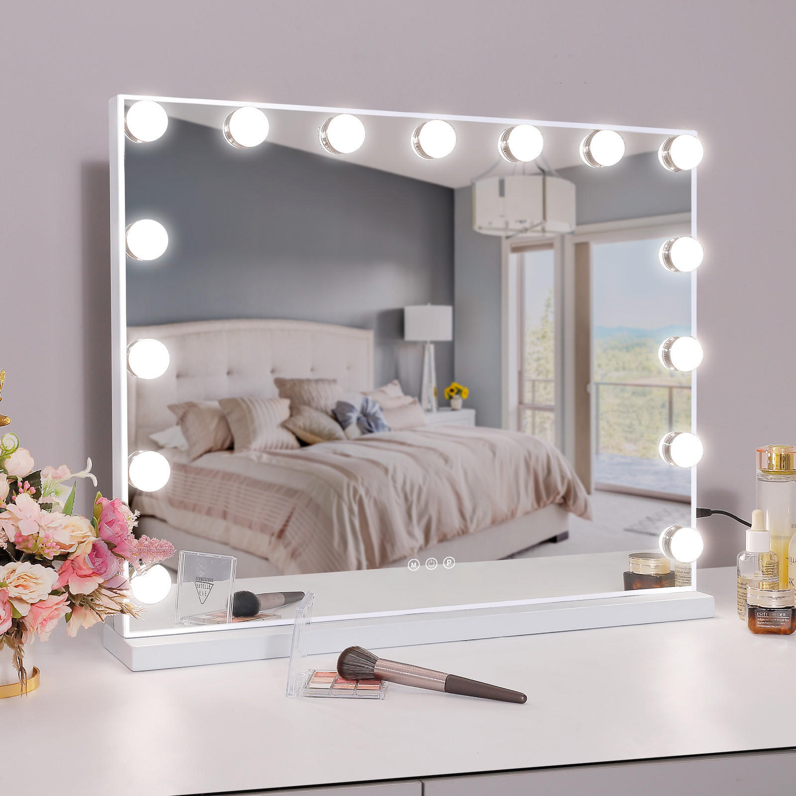 SCHMINKSPIEGEL mit LED-Beleuchtung weiß 58/46 cm - Weiß, Metall (58/46/3cm) - VANITII