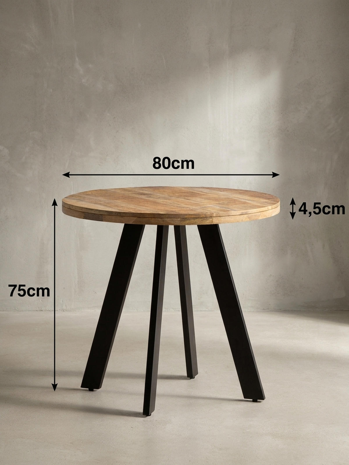 ESSZIMMERTISCH – Rund Mango Massivholz 80x80x75 cm Metallbeine Modern - Schwarz/Braun, Holz/Metall (80/80/75cm) - KADIMA DESIGN