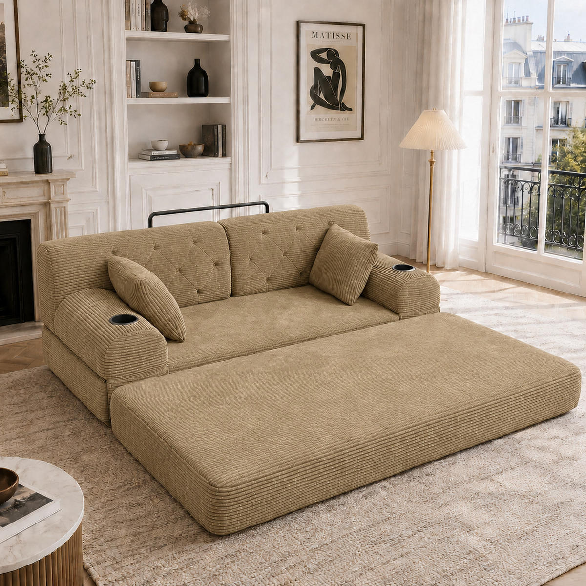 SCHLAFSOFA mit hoher Rückenlehne 168 x 80 x 81 cm Cord Khaki - Braun, Kunststoff (80/81/168cm) - Meubliv