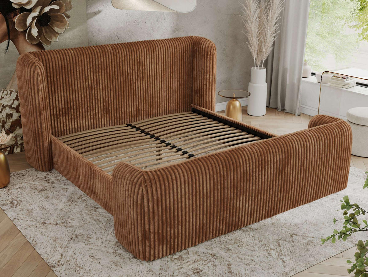 POLSTERBETT EMORA CLASSIC DUO 200/200 - Orange Cord - Schaum-Matratze - Orange, Textil (200/200cm) - MKS