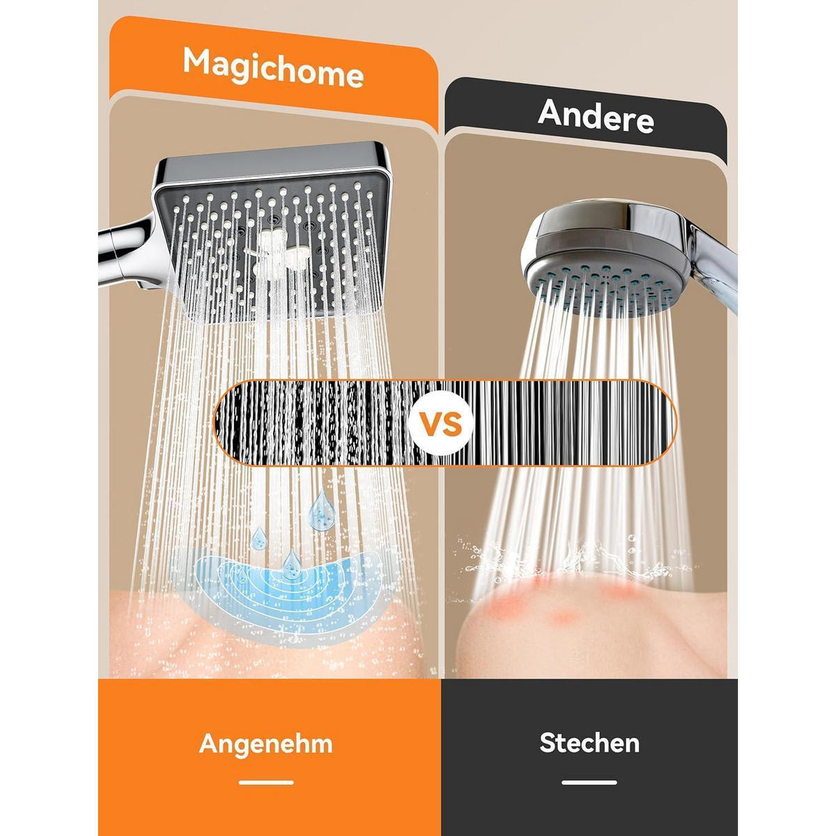 HANDBRAUSE Set mit 6 Strahlarten und 1,5M Schlauch - Silberfarben, Metall (10.5/12.7/27cm)
