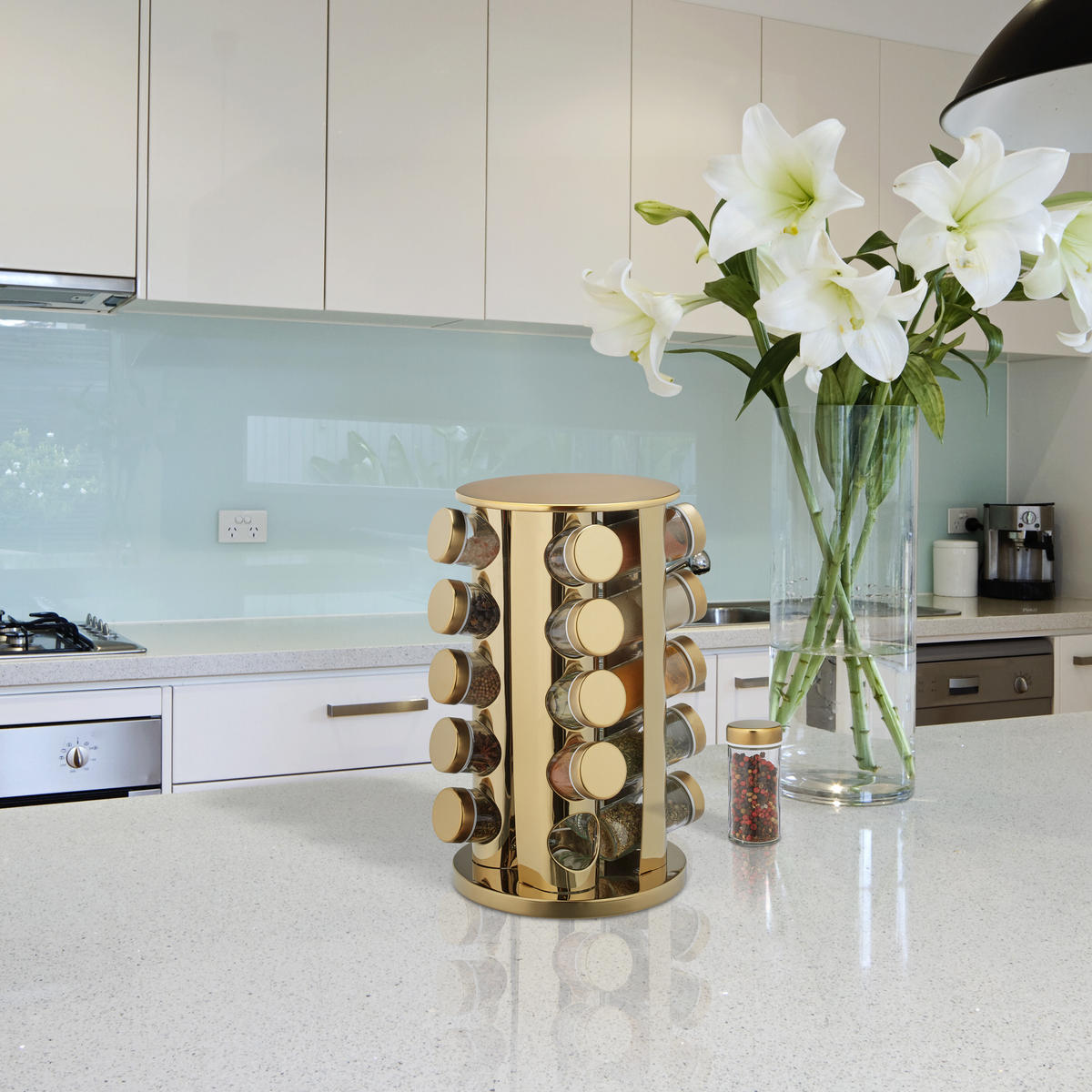 21-DIELNY stojan na korenie - viacfarebná, kov/sklo (23/33.5/23cm) - Relaxdays