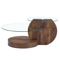 COUCHTISCH aus MDF und gehärtetem 90x90x44 cm Glas Transparent/Nussbaum mit Ablageflächen - Walnussfarben, Glas (90/90/44cm) - IVMEU