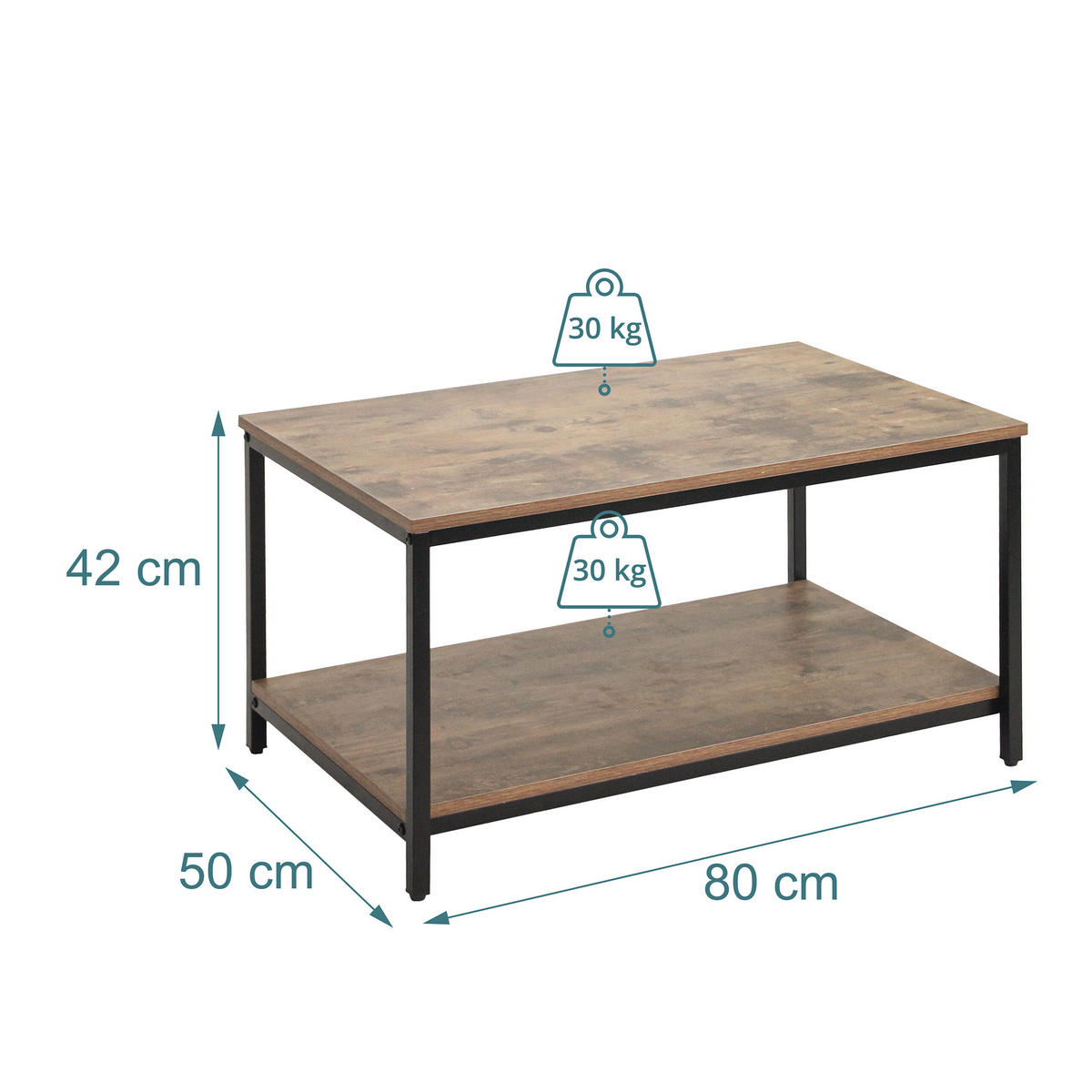 COUCHTISCH - Braun, Holzwerkstoff/Metall (50/80/42cm) - Relaxdays