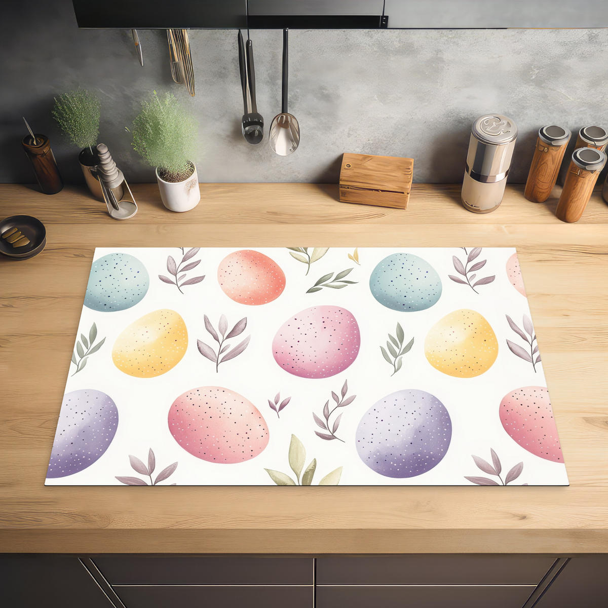 HERDABDECKPLATTE Eier - Bunt - Muster Induktionsschutz 81.6x52.7 cm - Weiß, Kunststoff (81.6/52.7/0.2cm) - MuchoWow