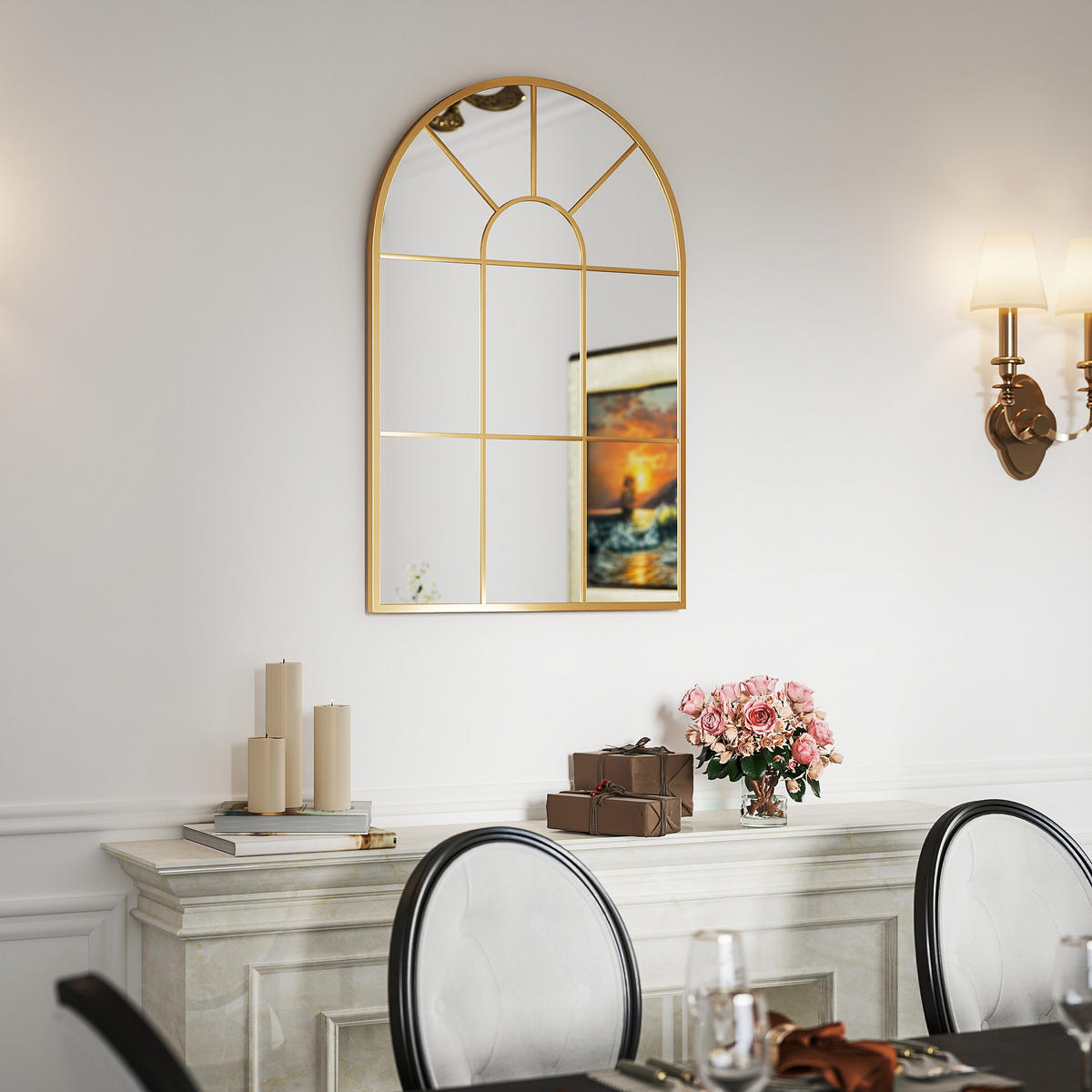 WANDSPIEGEL Fensterspiegel 91 x 60 cm Dekorativ Spiegel mit Metallrahmen Gold - Goldfarben, Glas/Metall (2/60/91cm) - HOMCOM