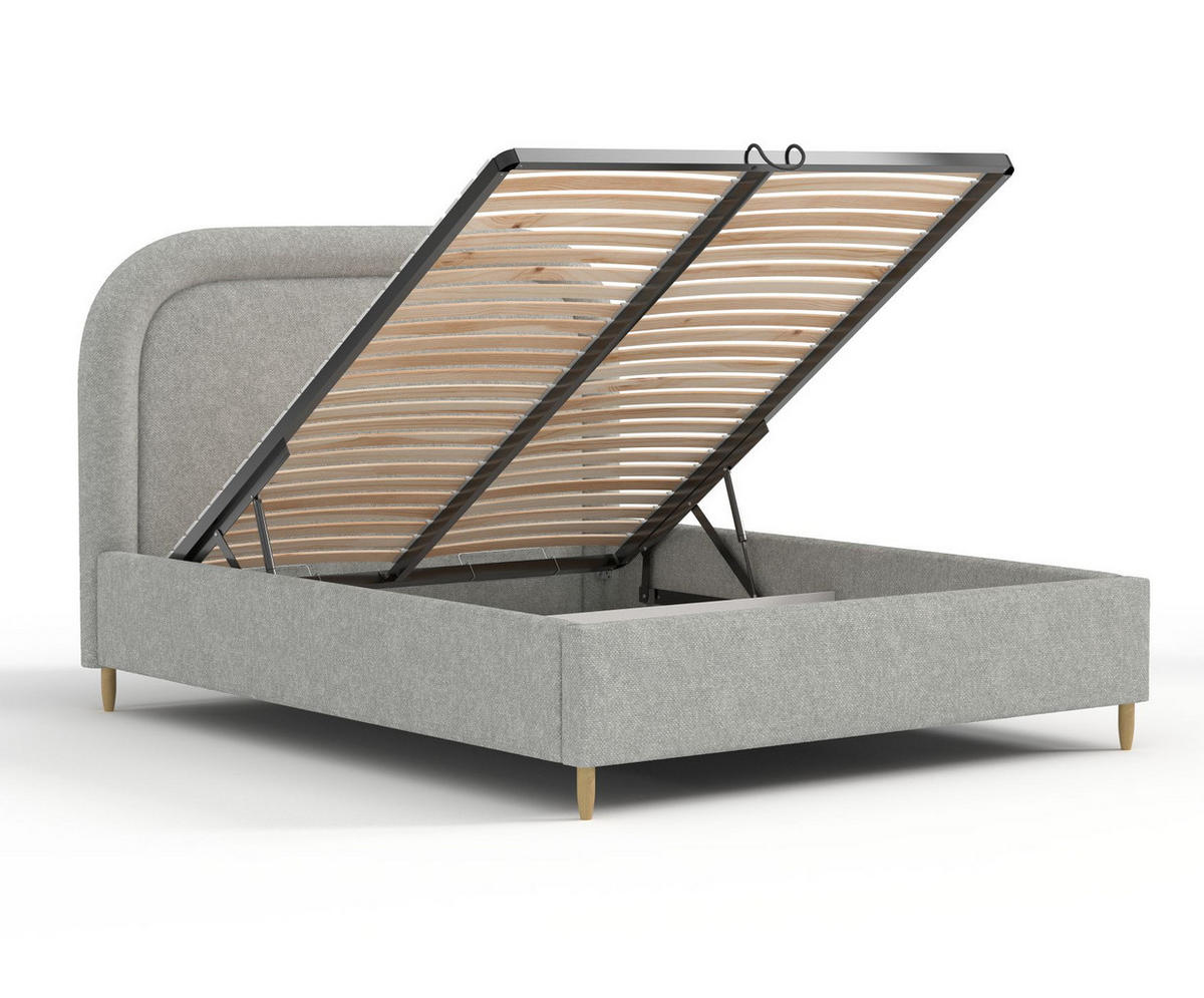 POLSTERBETT Mija Hellgrau 120/200 cm im Chenille-Stoff - Hellgrau/Naturfarben, Holz/Holzwerkstoff (120/200cm) - Maison de Reve