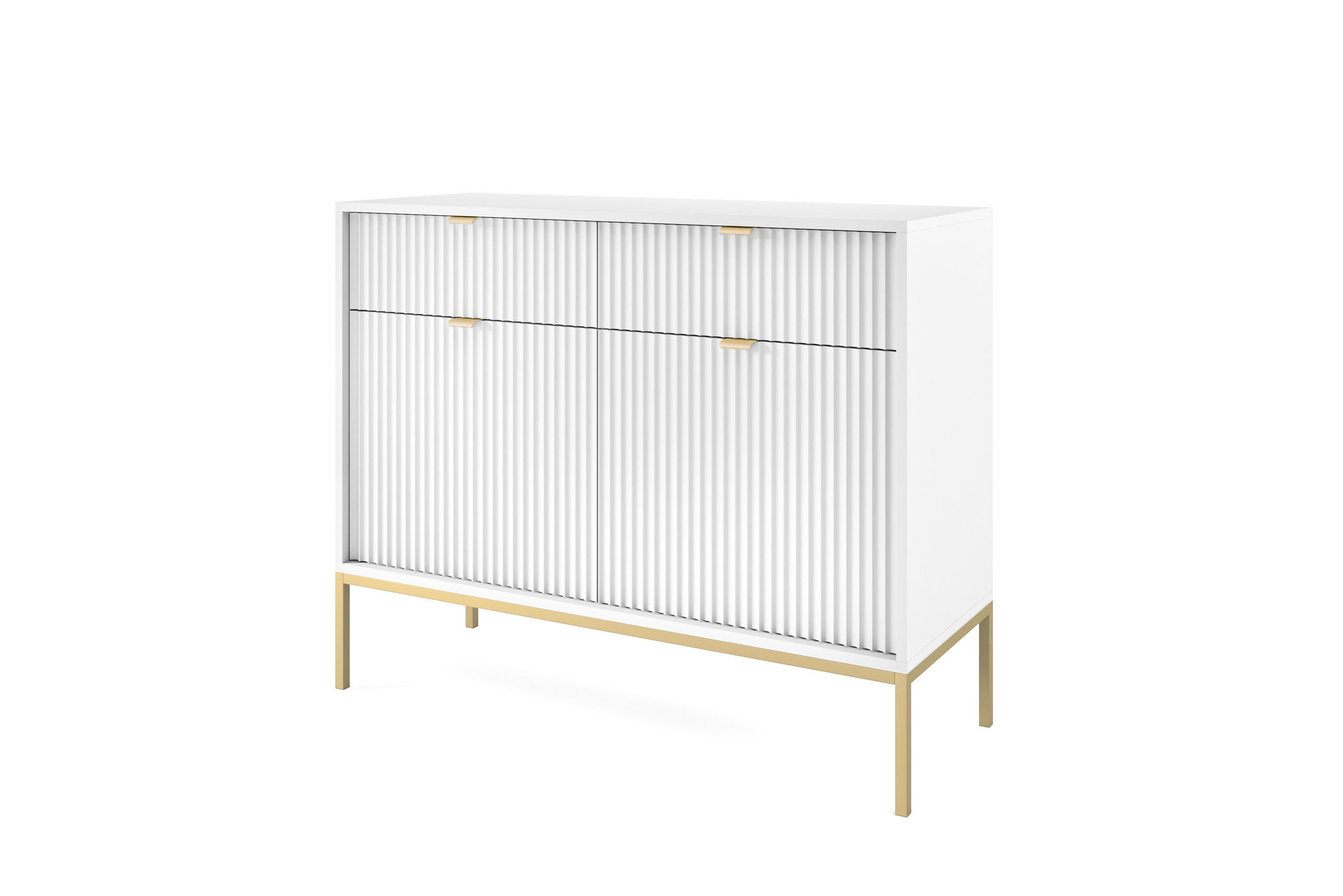 KOMMODE NOVA, Geriffelte Front, 2-Türen, 2-Schubladen 104x39x83 cm, Weiß - Goldfarben/Weiß, Holzwerkstoff/Kunststoff (104/83/39cm) - DomoHome