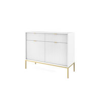 KOMMODE NOVA, Geriffelte Front, 2-Türen, 2-Schubladen 104x39x83 cm, Weiß - Goldfarben/Weiß, Holzwerkstoff/Kunststoff (104/83/39cm) - DomoHome