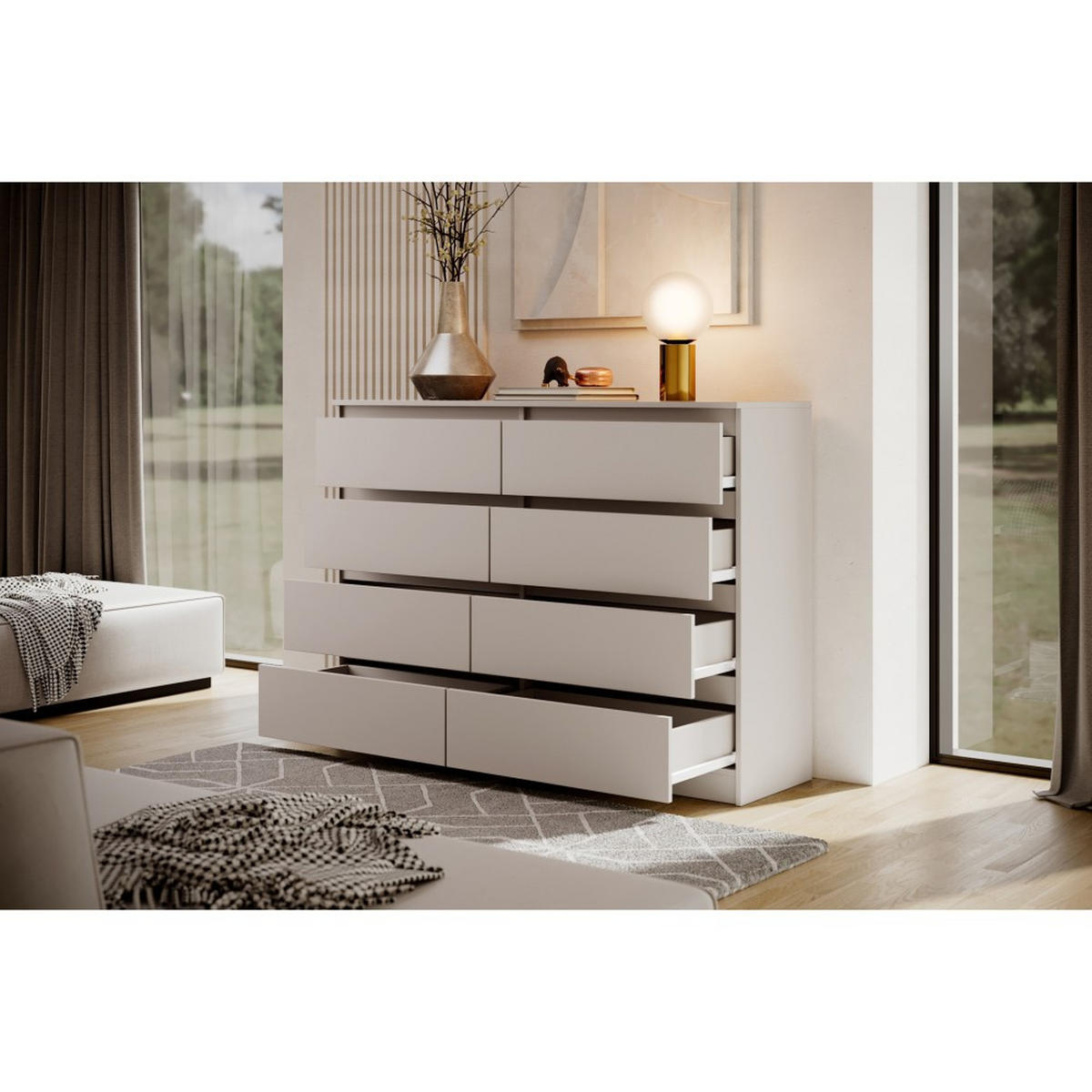 KOMMODE Lemon 140 cm mit acht Schubladen kaschmir - Kaschmir, Holzwerkstoff (140/101.5/39cm) - Beautysofa