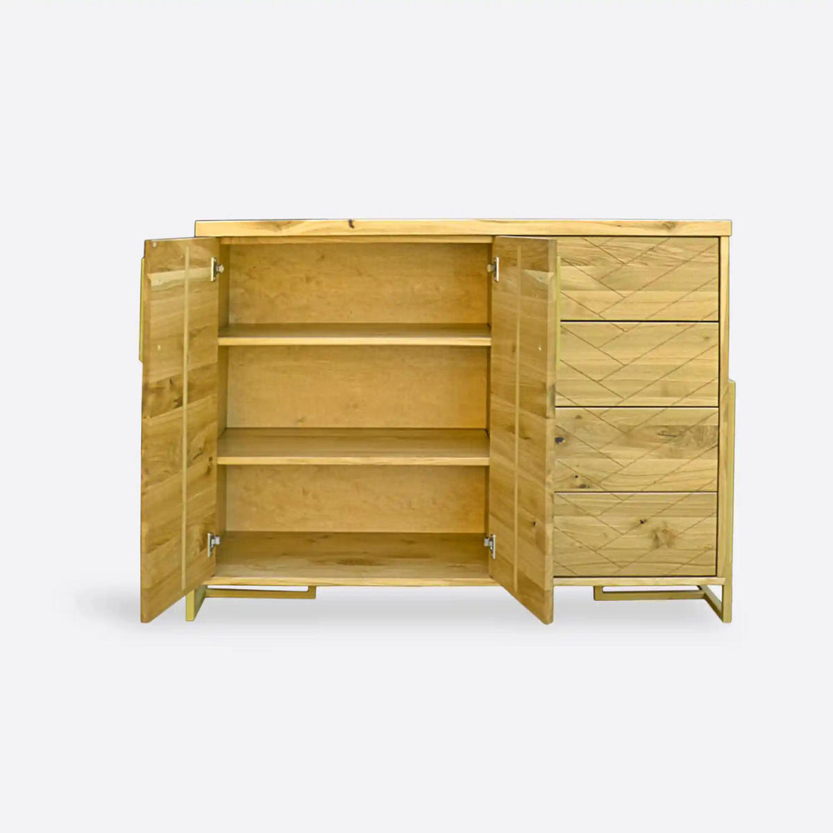 KOMMODE aus Eichenholz mit Fischgrätmuster 130 cm breit CARIN - Eichefarben, Holz (130/100/40cm) - Rawood Furniture