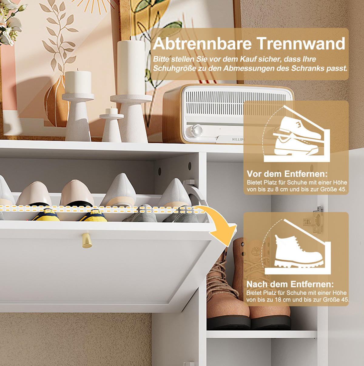 SCHUHSCHRANK 90/114/25 cm Weiß aus MDF und Spanplatte mit 3 Klappen und 1 Tür - Weiß, Holzwerkstoff (90/114/25cm) - OKMYHOME