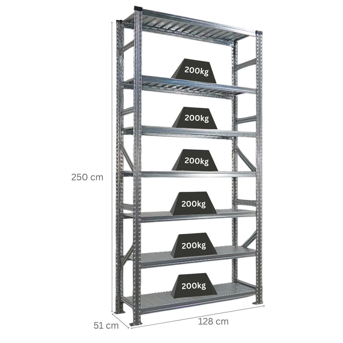 FACHBODENREGAL Proximo 250x120x50cm 7 Ebenen Beidseitig nutzbar Verzinkt - Silberfarben, Metall (120/250/50cm) - PROREGAL