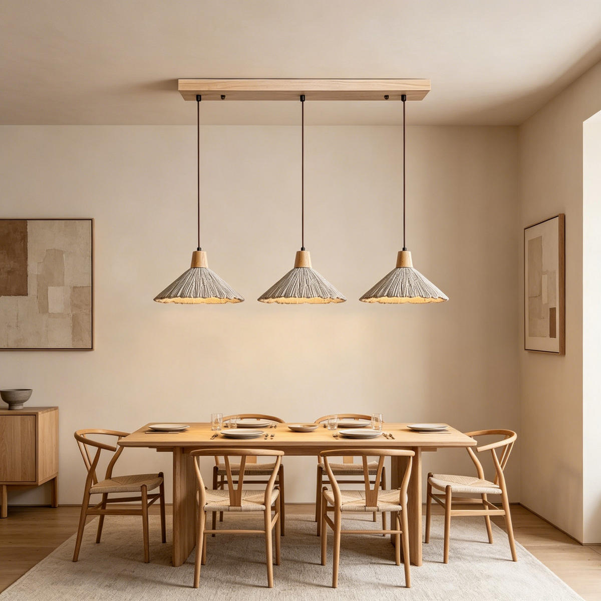 PENDELLEUCHTEN Beton & Holz, Wabi Sabi 3ER SET 70CM - Gelb, Naturmaterialien (170/70/30cm) - Weltevree